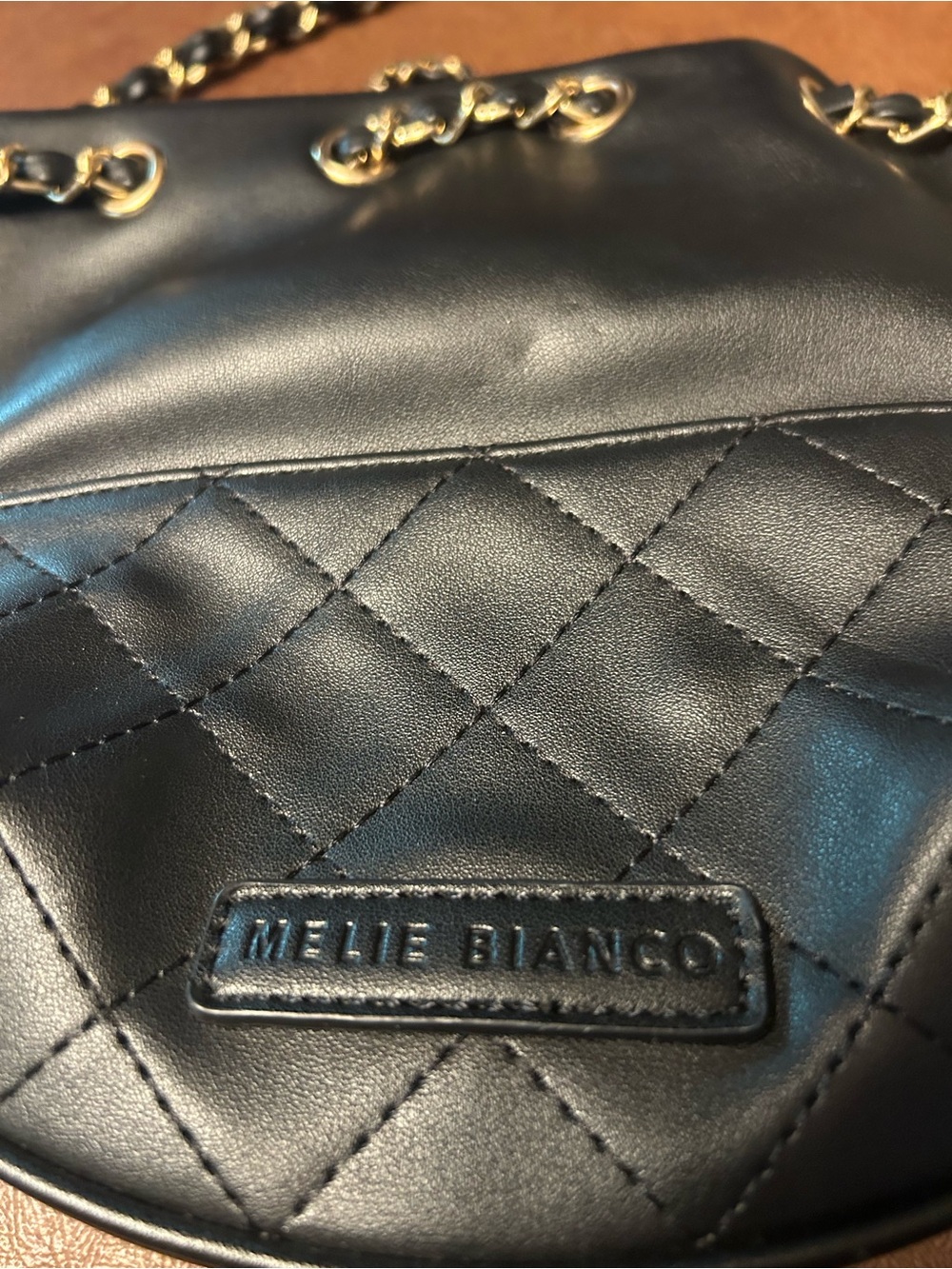 Women’s Melie Bianco Black Quilted Bucket Crossbody Bag with Gold Chain Strap - Picture 5 of 5